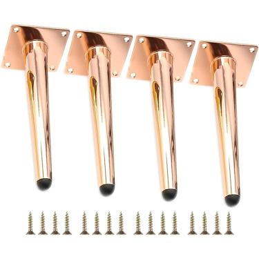 Imagem de Conjunto de 4 pés de gabinete de TV de suporte cônico de metal reto, peças de reposição DIY para sofá, mesa, armário, poltrona, otomano, ouro rosa, 55 cm/21,65 pol.