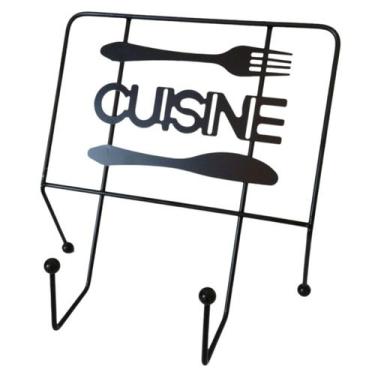 Imagem de Suporte Parede Cozinha 2 Ganchos Pano e Utensílios Preto  - RD.Ouro