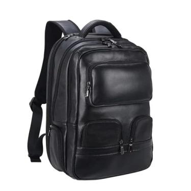 Imagem de Mochila masculina de couro de qualidade para homens, bolsa de viagem de grande capacidade, mochila de couro ao ar livre(Black)