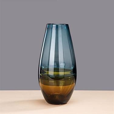 Imagem de Vaso Vaso de vidro nórdico criativo, decoração de luxo, arranjo de flores secas, estilo europeu, sala de estar, moderno, simples, azul âmbar Vaso de flores(Grande)