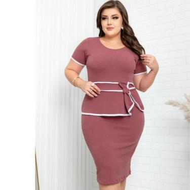 Imagem de Vestido Moda Evangélica Azul Plus Size Executivo Festividades Barato O