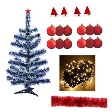 Imagem de Árvore De Natal 60cm 50g Nevada Com Enfeites 22 Itens Decorada Pisca 1