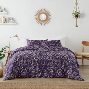 Imagem de Sweet Jojo Designs Jogo de cama de casal boêmio, flores silvestres, vintage, floral, para meninas, tamanho casal, 3 peças, roxo, lavanda, azul-petróleo, jardim botânico, flor, boêmia, casa de fazenda