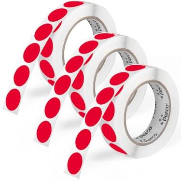 Imagem de Perco Etiquetas adesivas redondas vermelhas de 2,5 cm - Pacote com vários rolos (3 rolos, 1.000 etiquetas cada) - Adesivo permanente, cores vibrantes, fixação forte - perfurado para uso fácil - Feito