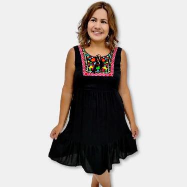 Imagem de Vestido Curto Indiano Regata Liso com Bordados 390 - Sarat Moda Indian