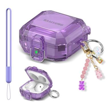 Imagem de [Bloqueio de atualização] Capa transparente para Galaxy Buds 2 Pro/Capa Galaxy Buds Pro/Galaxy Buds 2/Galaxy Buds Live, capa protetora completa de policarbonato rígido transparente com chaveiro