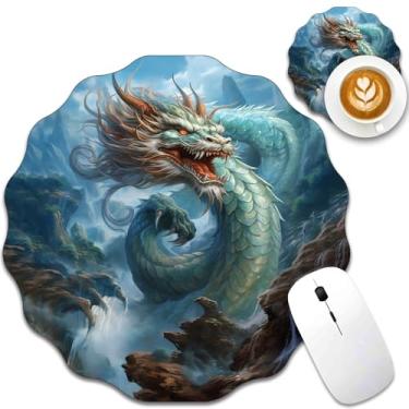 Imagem de Azure Dragon Mouse Pad, mousepad para jogos em forma de renda, mini mousepad antiderrapante, adequado para casa, decoração de escritório, acessórios de mesa, 19 x 19 cm