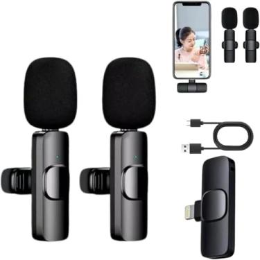 Imagem de Microfone de Lapela Sem Fio Kit com 2 Peças Compativel Com Iphone e Ipad Redução de Ruído, Gravação Profissional, Entrevistas, Vlogs, YouTube, TikTok, 1 Transmissor e Suporte para 2 Microfones