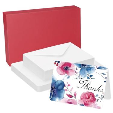 Imagem de PATIKIL 60 conjuntos de cartões de aquarela de algodão puro 63,5 kg/300 g/m², cantos arredondados com envelopes para pintura artística, notas de agradecimento, tamanho dobrável de 12 x 17 cm (vermelho