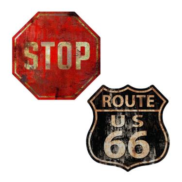 Imagem de Kit Placas Quadros Decoração Stop E Route 66 Trânsito Rota