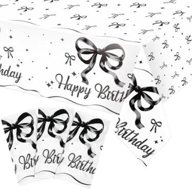 Imagem de Windkream 3 peças de toalha de mesa com laço, decoração de aniversário, toalha de mesa, tema de laço, descartável, retangular, impermeável, capas de mesa de plástico para chá de bebê de casamento
