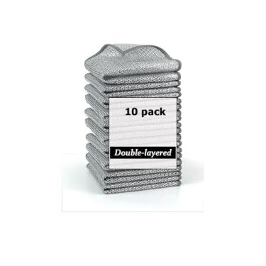 Imagem de 10 peças de pano de malha de aço sem arranhões de camada dupla, panos multiuso para lavar louça molhada e seca, sem odor, pano de prato de arame de metal para pratos, pias, utensílios de cozinha