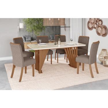 Imagem de Mesa de Jantar Adriana 180 c. Vidro 6 Cad. Malu Amendoa - Henn