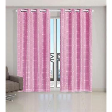 Imagem de Cortina Voil Xadrez Sala, Quarto E Cozinha 3,00 X 2,30 Rosa