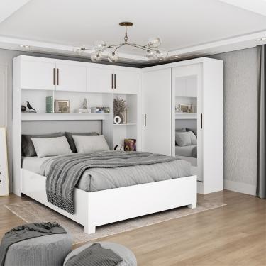 Imagem de Quarto Modulado Casal com Espelho e Cama 6 Portas Belém Carioca Móveis - Branco