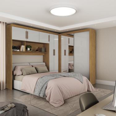 Imagem de Quarto Modulado Casal com Espelho 7 Portas Belém Plus Carioca Móveis - Cinamomo/Off White
