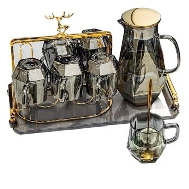 Imagem de Kit Jogo Jarra Com Copos Xicara Caneca Quente Frio Tampa Inox Vidro 7 Peças(Preta)