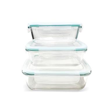 Imagem de Conjunto de Potes de Vidro Retangulares com Tampa Hermética, 3 Peças, 410ml/700ml/1040ml