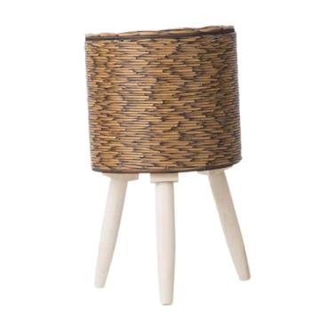 Imagem de Dualoai Cesto de planta com vaso de flores decorativo pastoral com plantador com pernas de madeira para a decoração de casa de apartamento da fazenda, Marrom