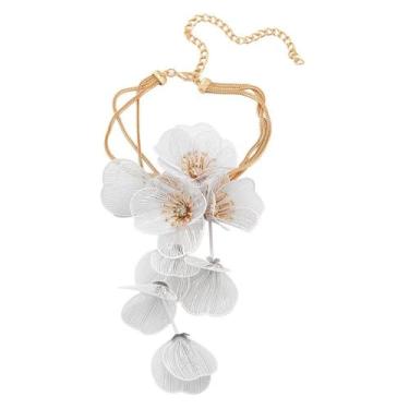 Imagem de CETVLY Colar vintage floral em camadas para mulheres, design de flor, franja de borla, em forma de Y, filigrana grande, 3D, boêmio, havaiano, pétalas grandes, férias, chique, grande, joia moderna
