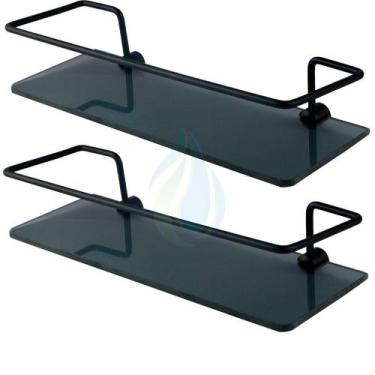 Imagem de Porta Shampoo Para Banheiro Suporte De Vidro Temperado Fumê 6mm Retang