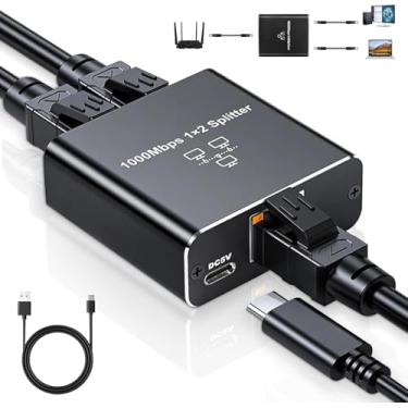 Imagem de C&N Divisor Gigabit Ethernet 1 Para 2 - Divisor De Rede Com Cabo De Alimentação Usb, Adaptador De Divisor De Internet Rj45 De Alta Velocidade De 1000 Mbps Para Cabo Cat 5/5E/6/7/8 [2 Dispositivos Em