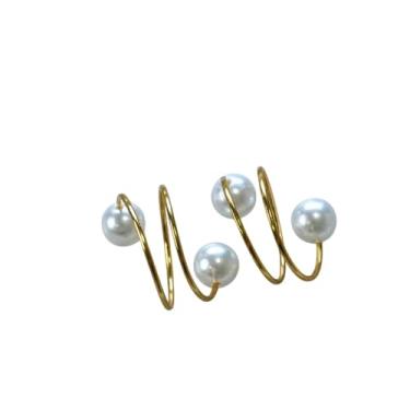 Imagem de Kit 2 Peças Anel Argola Porta Prendedor de Guardanapo Dourada Perola Dupla 4,5x4,5cm Acrilico Acabamento Artesanal Mesa Posta 2 Lugares