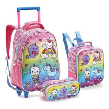 Imagem de Kit Mochila Unicórnio + Lancheira Térmica + Estojo - Seanite
