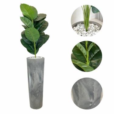 Imagem de Planta Artificial Ficus Lyrata Vaso Alto Marmorizado + Pedra - FlorImp