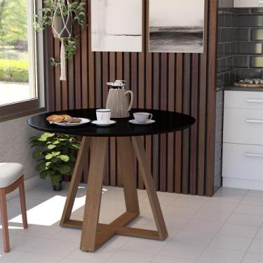 Imagem de Mesa Redonda Jantar 90cm Livia Preta Base Madeira Maciça - GABILITE
