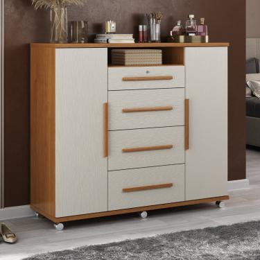 Imagem de Cômoda 4 Gavetas 2 Portas Versátil Zanzini - Cinamomo/Areia