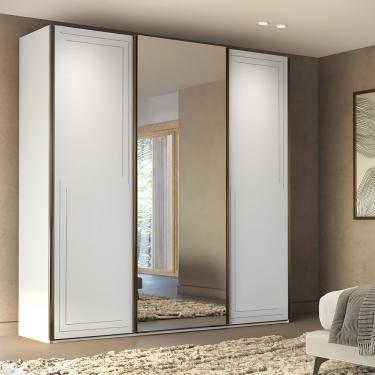 Imagem de Guarda Roupa Casal com Espelho 3 Portas de Correr em MDF Style Belmax - Branco
