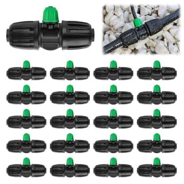 Imagem de 20 peças de conectores de T farpado bloqueado, kit de acessórios de irrigação por gotejamento Kalolary 1/5.1 cm a 1/10.2 cm, conector fêmea de bloqueio de tubo de 12/16 mm a 4/7 mm, peças de irrigação