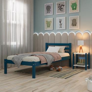 Imagem de Cama Solteiro Linna em Madeira Maciça Mdf Azul