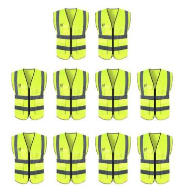 Imagem de Colete Sinalizador Faixa Refletivo Kit 10 Unidades Trabalho EPI Blusao