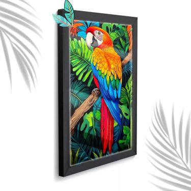 Imagem de Quadro Decorativo Arara Macau + Vidro 33x25 Sala Quarto