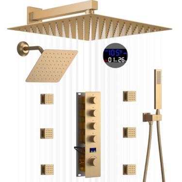 Imagem de WHSHOWER Sistema De Chuveiro Duplo 12 E 8 Polegadas, Termostático Corpo Inteiro Com Pulverizador Manual, Conjunto Torneira Body Jets Válvula Visor Di