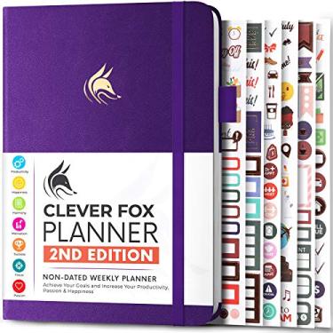 Imagem de Clever Fox Planner 2ª edição – Planejador de objetivos semanal e mensal colorido, organizador de gerenciamento de tempo e produtividade, sem data, A5 (roxo)