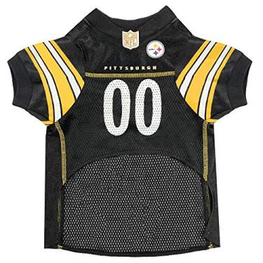 Imagem de Camiseta NFL Pittsburgh Steelers Dog Jersey, Tamanho: Grande. Melhor fantasia de camisa de futebol para cães e gatos. Camisa de jérsei licenciada