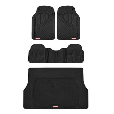 Imagem de Tapetes de borracha para todos os climas Motor Trend FlexTough Performance com revestimento de carga - Conjunto completo de tapetes dianteiros e traseiros para carros, caminhões, SUVs e tapetes