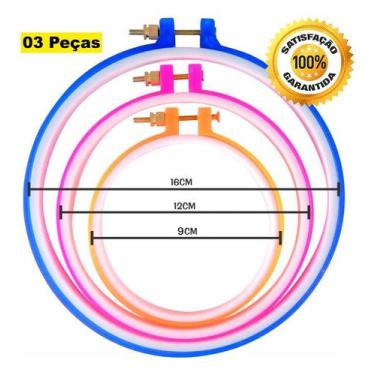 Imagem de 03 Bastidores Plasticos Tarraxa Bordado Manual Ponto Russo. - Evolvere