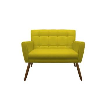 Imagem de Namoradeira Decorativa Onix Couro Amarelo 2 Lugares Pés Madeira Mz Dec