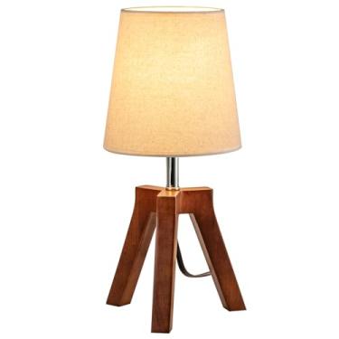 Imagem de Dreamholder Abajur De Cabeceira De Madeira, Abajur De Mesa Com Tripé E Interruptor Liga/Desliga, Abajur De Mesa De Cabeceira Com Cúpula De Tecido Para Leitura, Quarto, Sala De Estar, Escritório, Bas