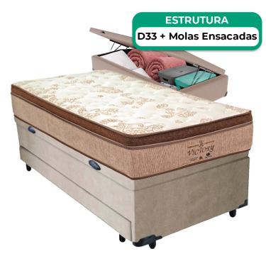 Imagem de Bicama Baú Solteiro E Colchão Victory Molas Vstore 78x188x30