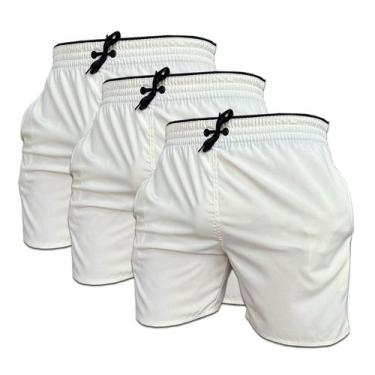 Imagem de Kit 3 Short Bege de Elastano Dry fit Bermuda de Praia Piscina e Academ
