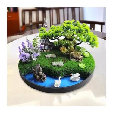 Imagem de Decoração de Mesa Mesa de hotel estilo chinês, enfeites decorativos criativos, mesa giratória, flor simulada, decoração de micro paisagem, decoração de bonsai simulada Mesa Redonda com Paisagem Simula