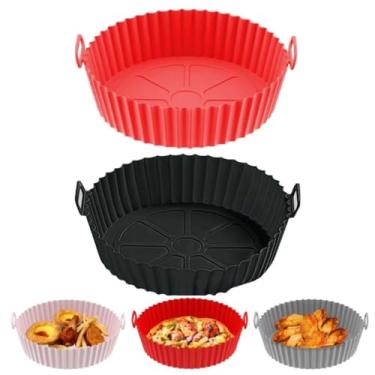 Imagem de Kit 2 Formas de Silicone Forro para Airfryer Fritadeira Elétrica Reutilizável Universal Antaderente Redonda com Alça Forno Microondas Marca GP LUMOS (16cm)