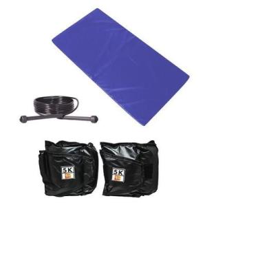 Imagem de Kit Colchonete Azul  + Corda de Pular Ajustável + Par de Caneleira Tor