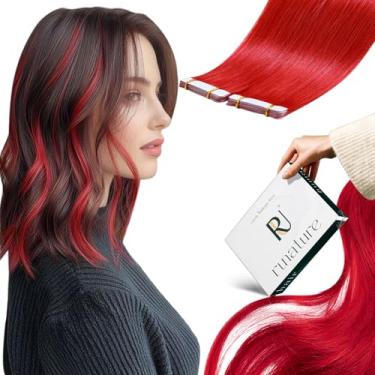 Imagem de RUNATURE Extensões De Cabelo Humano Com Fita Adesiva 14" 20G 10 Peças Vermelho Sem Costura Para Mulheres Pele Trama Real