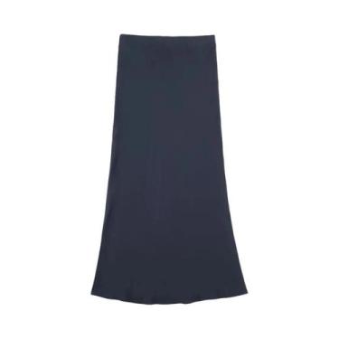 Imagem de Saia Longa de Cetim Y2K - Cintura Alta, Elegante e Midi, M, Marinho